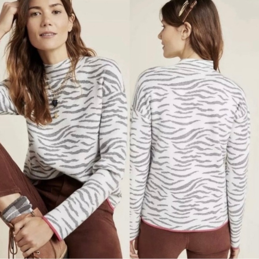 Anthropologie Lizzie Mock Neck Zebra Print Sweater 1X